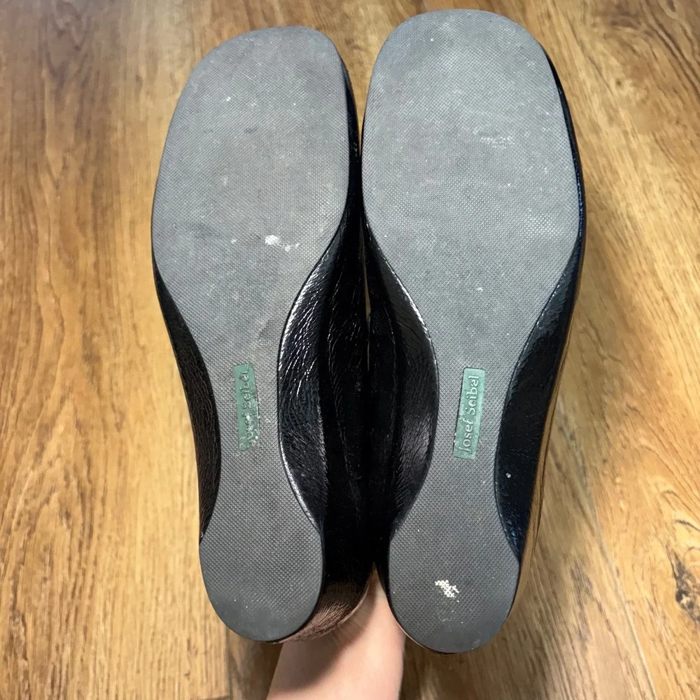 Josef Seibel Black Patent Leather Crisscross Mary Jane Wedge Shoes US 7.5 /EU 38